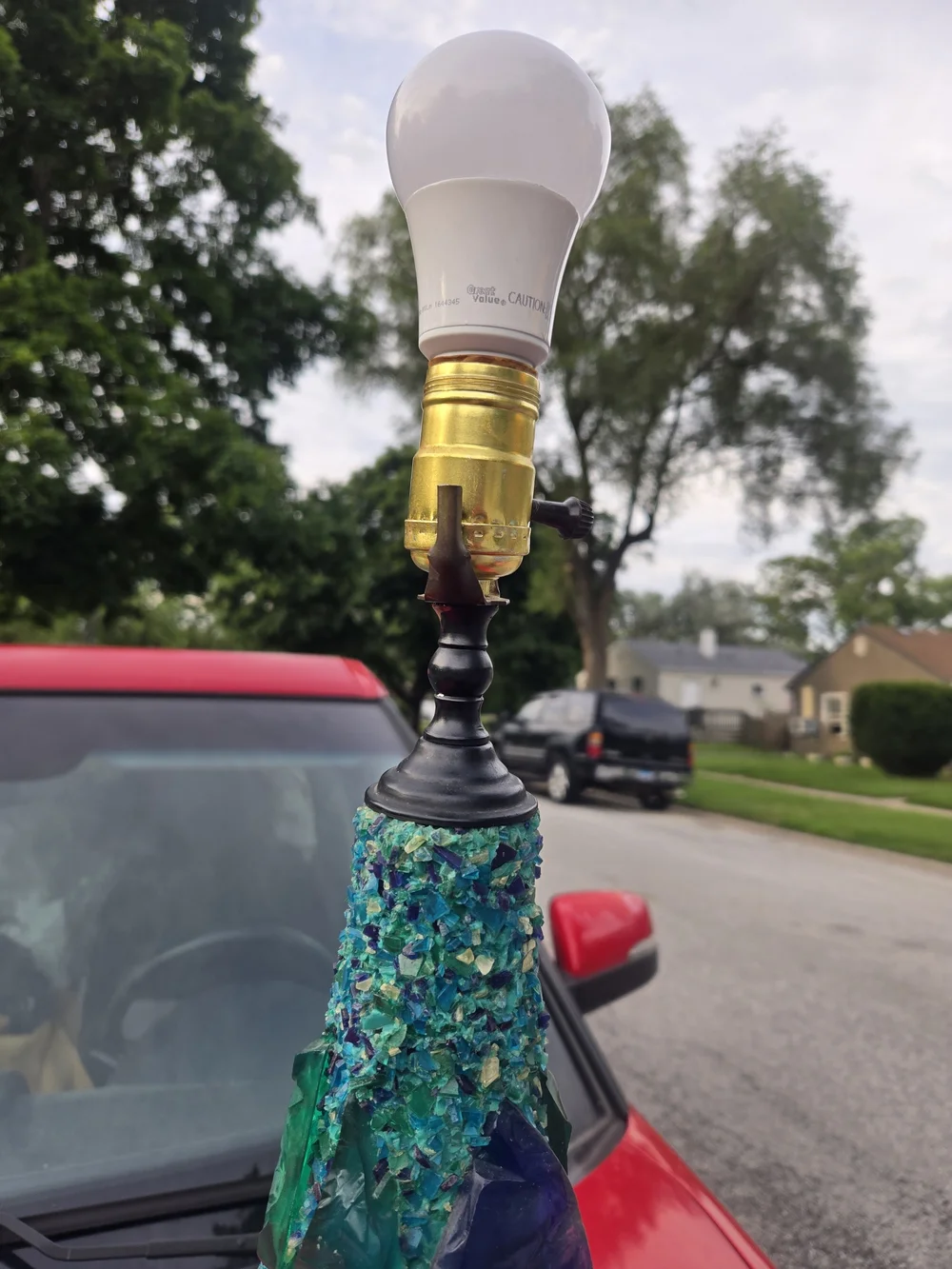 Blue Green Mosaic Sea Glass Table Lamp